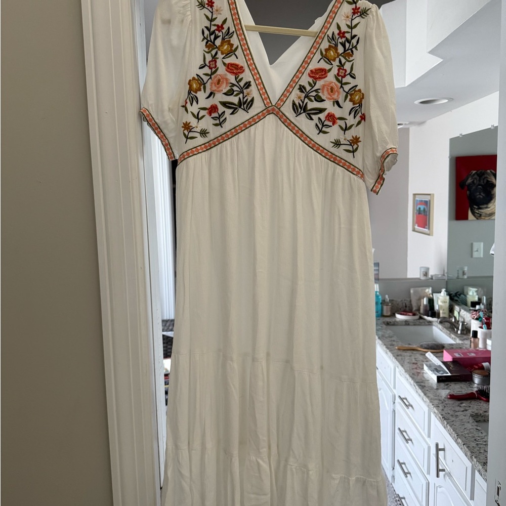 Embroidered White Maxi/Maternity Dress